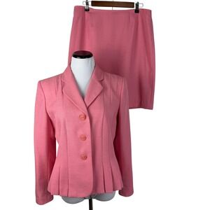 Suit Studio Pink 2 Piece Skirt Suit Set Peplum Blazer Pencil Skirt Women's 14P